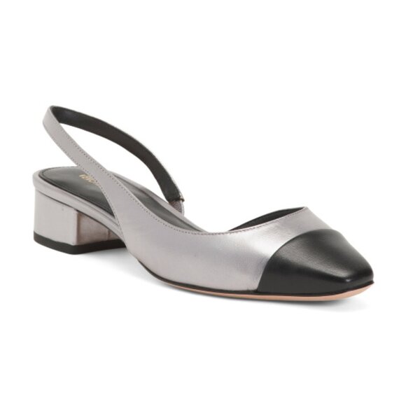 VERONICA BEARD Silver/Black Leather Cecile Slingback Heels